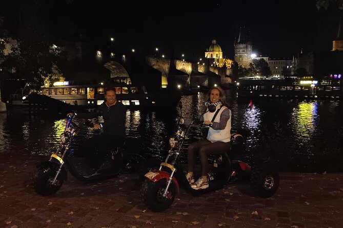 Electric Trike Night Tour in Prague - Live Guided - Lennon Wall and the river near Charles Bridge