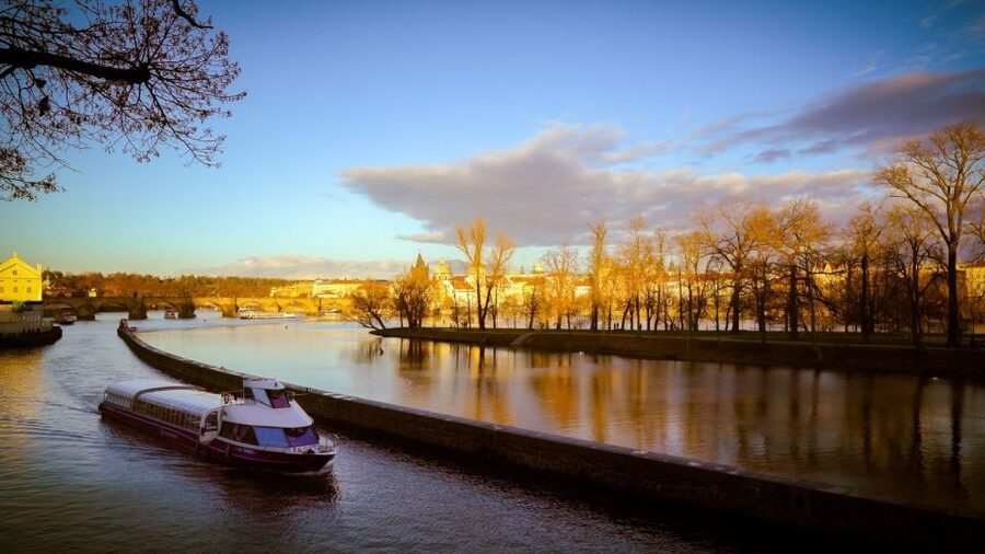Prague: Evening Vltava River Eco Cruise with Prosecco - Prague Castle from a lower viewpoint