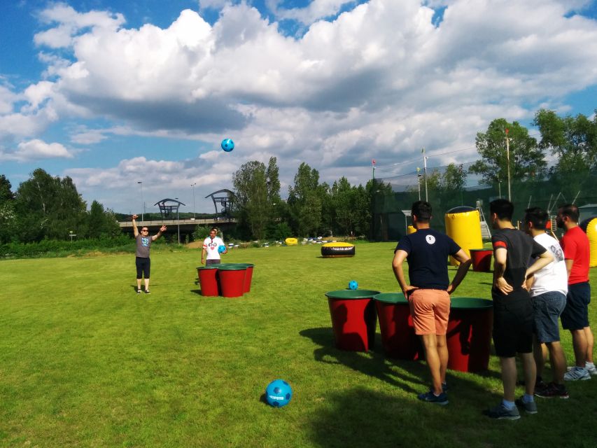 Prague : Giant Foot Darts and Giant Beer Pong Game - Giant beer pong with football-sized shots
