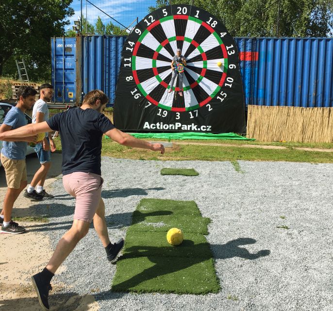 Prague: Giant Football Darts Game with Round of Beers & BBQ - One hour on the giant dartboard