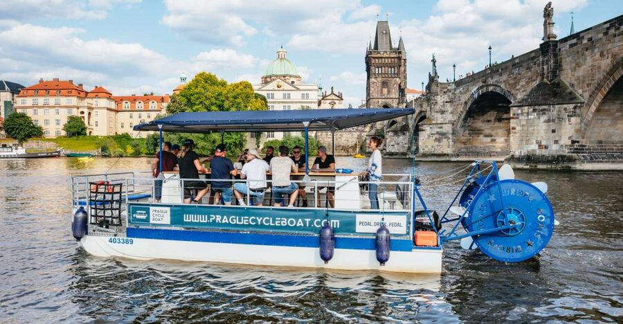 Prague: Swimming Beer Bike on A Cycle Boat - Rain or shine on the Vltava