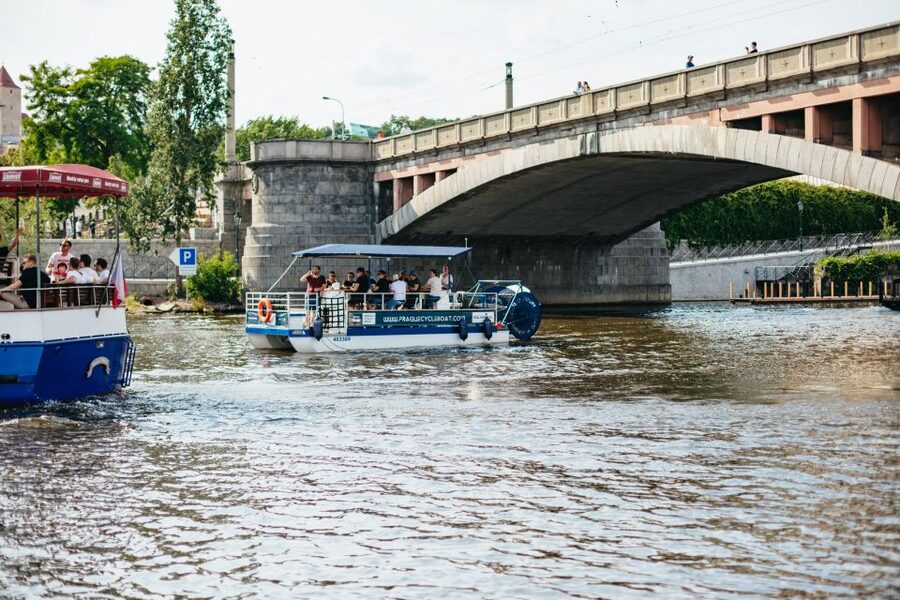 Prague: Swimming Beer Bike on A Cycle Boat - Starting at U Bukanyra between the houseboats