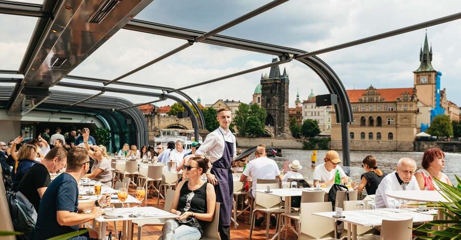 Prague: Vltava River Lunch Cruise in an Open-Top Glass Boat - Accordion music and the mood onboard