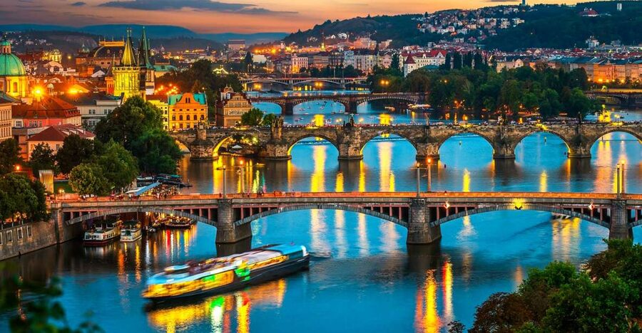 Prague: Vltava River Night Cruise with Buffet - The route toward Charles Bridge