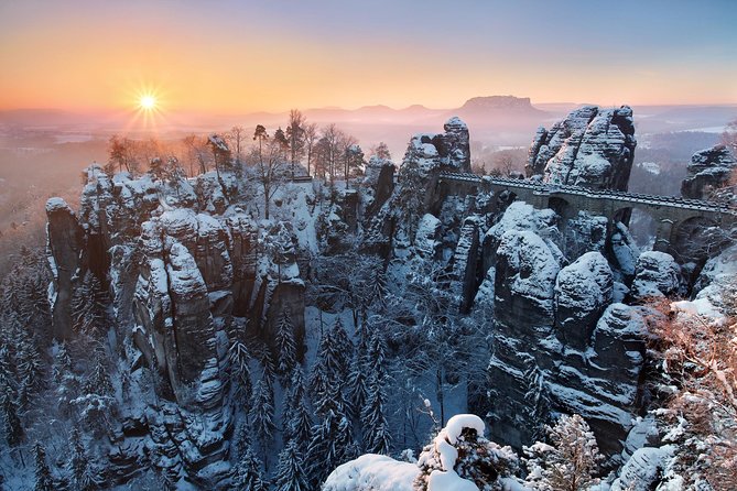Pravcicka Gate & Bastei Bridge Winter National Park Tour from Prague - Reaching Pravcicka Gate in winter