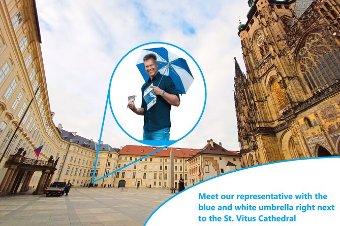 Skip the Line: Prague Castle Ticket and Introductory Overview - Finding the blue or white umbrella near St. Vitus Cathedral